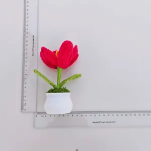Handmade crochet tulip potted plant artificial flower home decor gift for friends