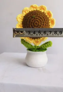 Handmade crochet sunflower potted plant wool flower home decor desktop detail view