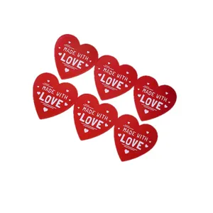 Red heart stickers set of six with made with love text for gift sealing and decoration
