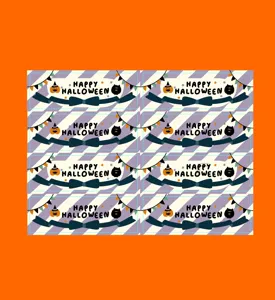 Halloween long strip stickers, 8 pieces per sheet, cute pumpkin and cat design for gift sealing.