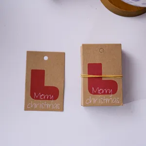 Kraft paper Christmas gift tags, DIY packaging hanging labels with red stocking design.