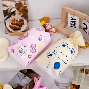 Bolsas de regalo de plástico con cordón y diseño de osito y conejo de dibujos animados