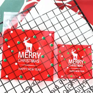 Christmas self-adhesive candy bags red plaid deer cookie packaging bags for holiday gifts 100pcs