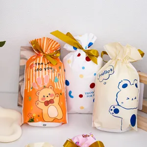 Bolsas de regalo con cordón de oso y conejo de dibujos animados plástico fiesta