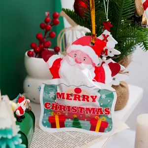 Details of Christmas Santa shaped self-adhesive packaging bag for holiday baking candy and treats.