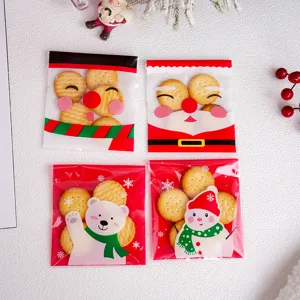 Bolsas de embalaje autoadhesivas para galletas de Navidad 4 en 1 diseño bonito transparente