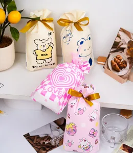 Bolsa de regalo cordón oso conejo dibujos animados envase plástico fiesta infantil