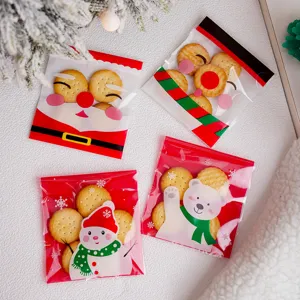 Bolsas de Galletas Autoadhesivas de Dibujos Animados de Navidad Bolsa de Regalo de Dulces de Plástico Claro Para el Embalaje de Pastelería de Galletas