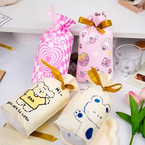Bolsas de regalo con cordón de plástico oso conejo de dibujos animados lindo para fiesta infantil empaque.