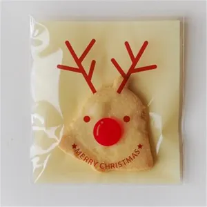 Weihnachten Süße Rentier Selbstklebende Plastiktüten Cartoon Festliche Transparente Cellophan Geschenktüten Für Süßigkeiten Kekse Plätzchen Handgemachte Seife Verpackung