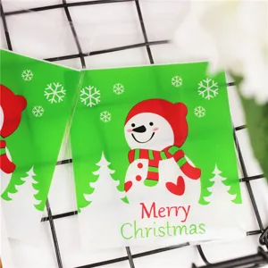 Grün Weihnachten Schneemann Selbstschließende Cellophantüten Kunststoff Keks Süßigkeiten Verpackungstüten Feiertag Party Bäckerei Gastgeschenk Beutel Frohe Weihnachten Muster