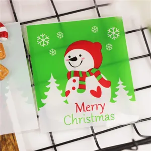 Weihnachtsmann selbstklebend Bonbon Kekse Verpackungsbeutel grün 10x10+3cm 100Stk