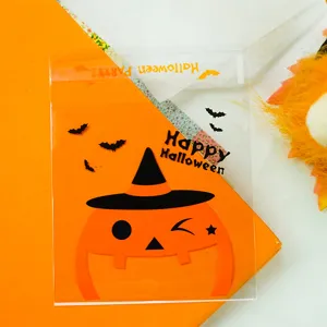 Halloween candy self-adhesive plastic bag with cute pumpkin pattern for cookie packaging.