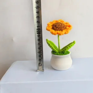 Handmade crochet sunflower potted plant, cute knitted flower home decor ornament for gift.