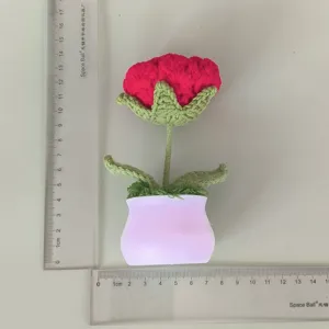 Handmade crochet rose potted plant desktop ornament finished wool flower Valentine gift
