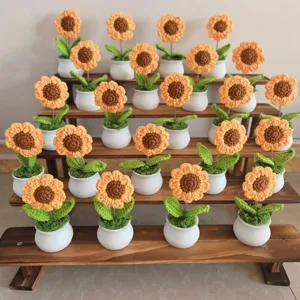 Handmade crochet sunflower potted plant cute knitted flower desktop ornament decor gift