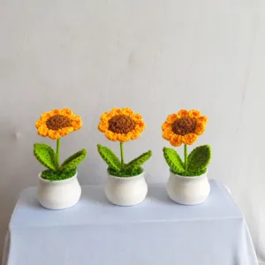 Handmade crochet sunflower potted plants cute wool knitted flowers home decor gift sets