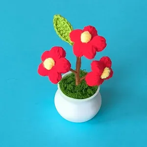 Handmade crochet potted flower mini knitted floral desktop car home decor ornament