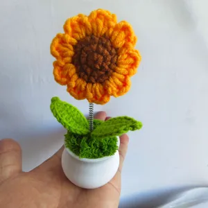 Handmade crochet sunflower potted plant cute knitted desk decor spring shaking toy flower pot