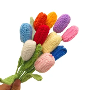 Χειροποίητο πλεκτό μπουκέτο τουλίπας μάλλινα λουλούδια διακόσμηση σπιτιού δώρο