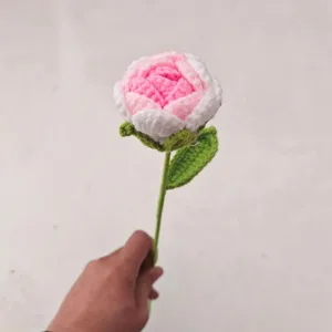 Handmade crochet pink rose flower knitted artificial flower gift for Valentine decor