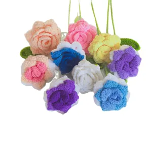 Handmade crochet rose flower detail, exquisite knitted floral craft for home and gift decor.