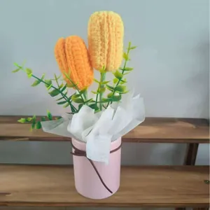 Handmade crochet tulip bouquet in pink pot finished woolen knitted flower gift for graduation.