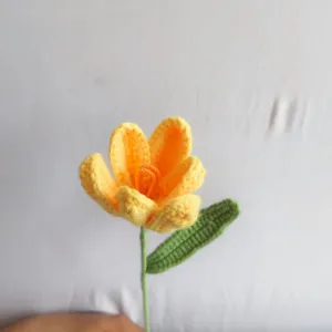 Handmade crochet yellow tulip flower variant, perfect gift for festival and home decor.