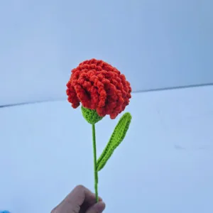 Handgefertigte Häkel rote Nelke Detailansicht, perfektes Geschenk für Muttertag und Frauen.