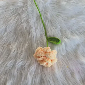 Handcrafted crochet rose flower knitted artificial flower long stem home decor gift item