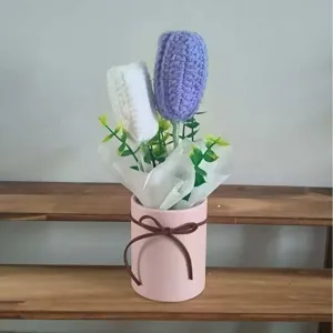 Handmade crochet tulip bouquet potted plant knit flower gift home decor graduation present