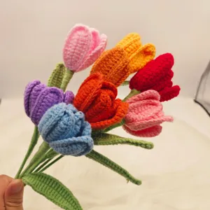 Handcrafted crochet tulip bouquet handmade knitted flowers multi-color home decor gift