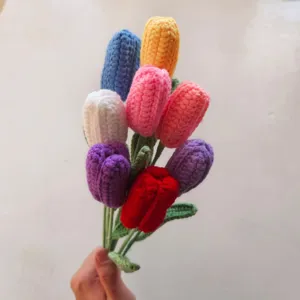 Handmade crochet tulip bouquet multi-color knitted flowers cute home decor gift item