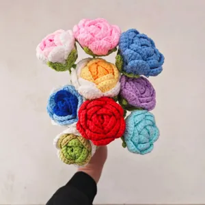 Handmade crochet rose bouquet finished fake flowers cute knitted gift for valentines day