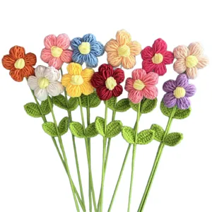 Handmade crochet yarn flower bouquet colorful puff flowers artificial knitted floral decor
