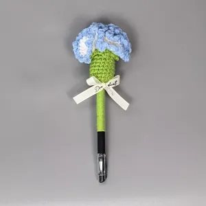 Handmade crochet carnation pen, knitted flower signature pen, cute wool gift for daily writing.