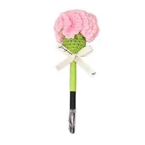 Handmade crochet carnation gel pen cute knitted flower neutral pen for gift writing stationery.