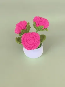 Handmade crochet rose potted plant knitted flower desktop ornament gift for home decor 1pc