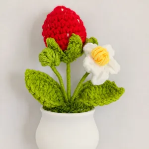 Handgemaakte gehaakte aardbei potplant kunstbloem voor huisdecoratie schattig cadeau 1st