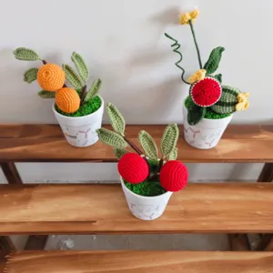 Handgemaakte gehaakte fruit potplanten schattige gebreide sinaasappel watermeloen bureau decoratie