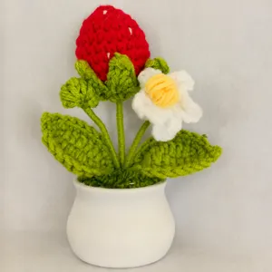 Handgemaakte gehaakte aardbei potplant simulatie bloem woondecoratie cadeau tafel