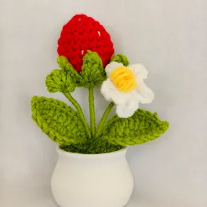 Handgemaakte gehaakte aardbei potplant kunstbloem schattig huisdecoratie cadeautje