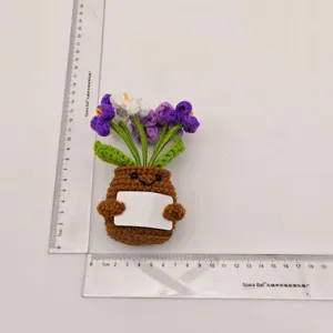 Handmade crochet potted plant knit flower cute positive encouraging desktop decor wonderful detail view