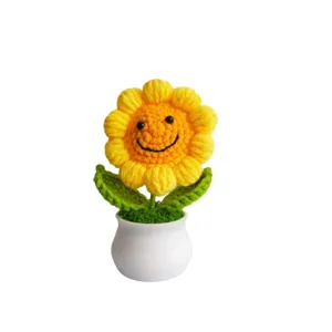 Handmade crochet sunflower potted plant cute smiling flower home decor gift desk ornament