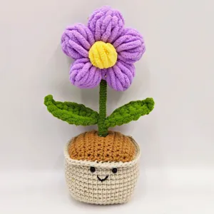 Handmade crochet flower potted plant cute velvet yarn plush home decor ornament cozy