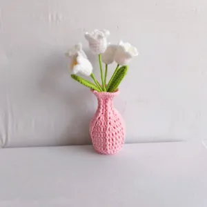 Handmade crochet flower pot knitted wool floral bouquet home table decoration cute gift item