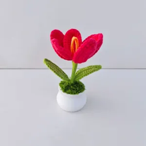 Handmade crochet tulip potted plant home decor cozy knit flower gift for friends room decor