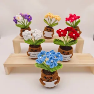 Handmade crochet potted flower cute knitted desktop decoration positive gift flower pot decor