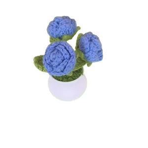 Handcrafted crochet rose potted plant for charming home decor and thoughtful gifting.