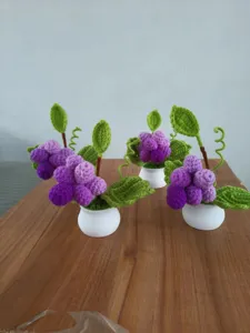 Handmade crochet grape potted plant cute yarn knitted flower pot desktop home decor ornament